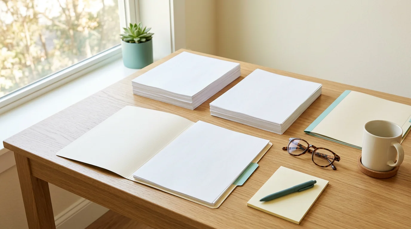 Symbolische Darstellung: Unterlagen und Policenunterlagen am Arbeitsplatz, 1376×768 px