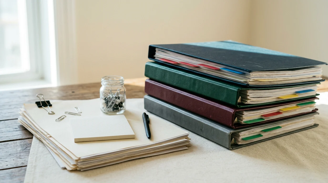 Symbolische Darstellung: geordnete Dokumente und Checklisten zu einem Schadenfall, 1376×768 px